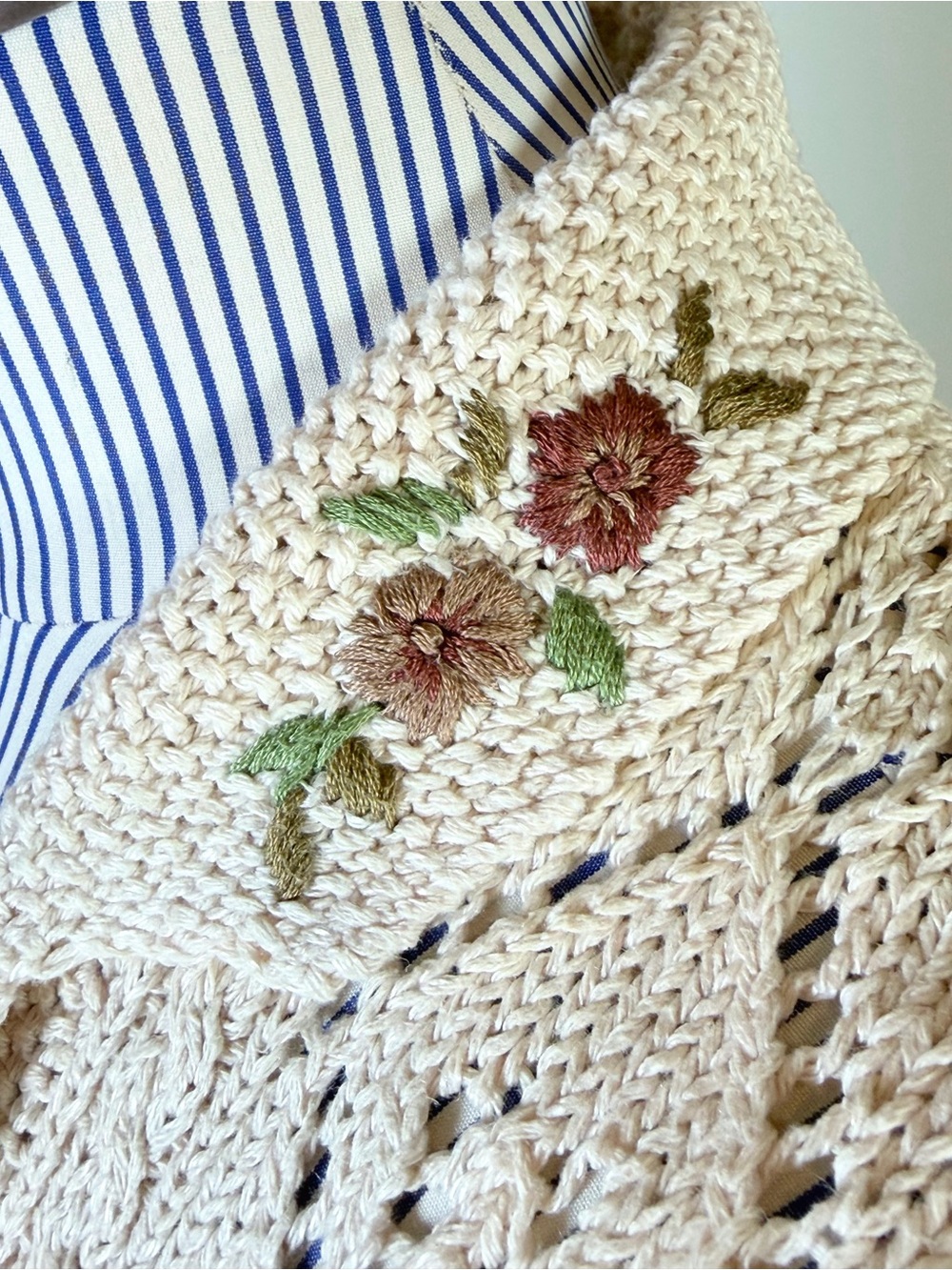 Vintage 90s Ralph Lauren Hand Knit Vest Linen Cotton PS Embroidered Cottagecore - Picture 5 of 13